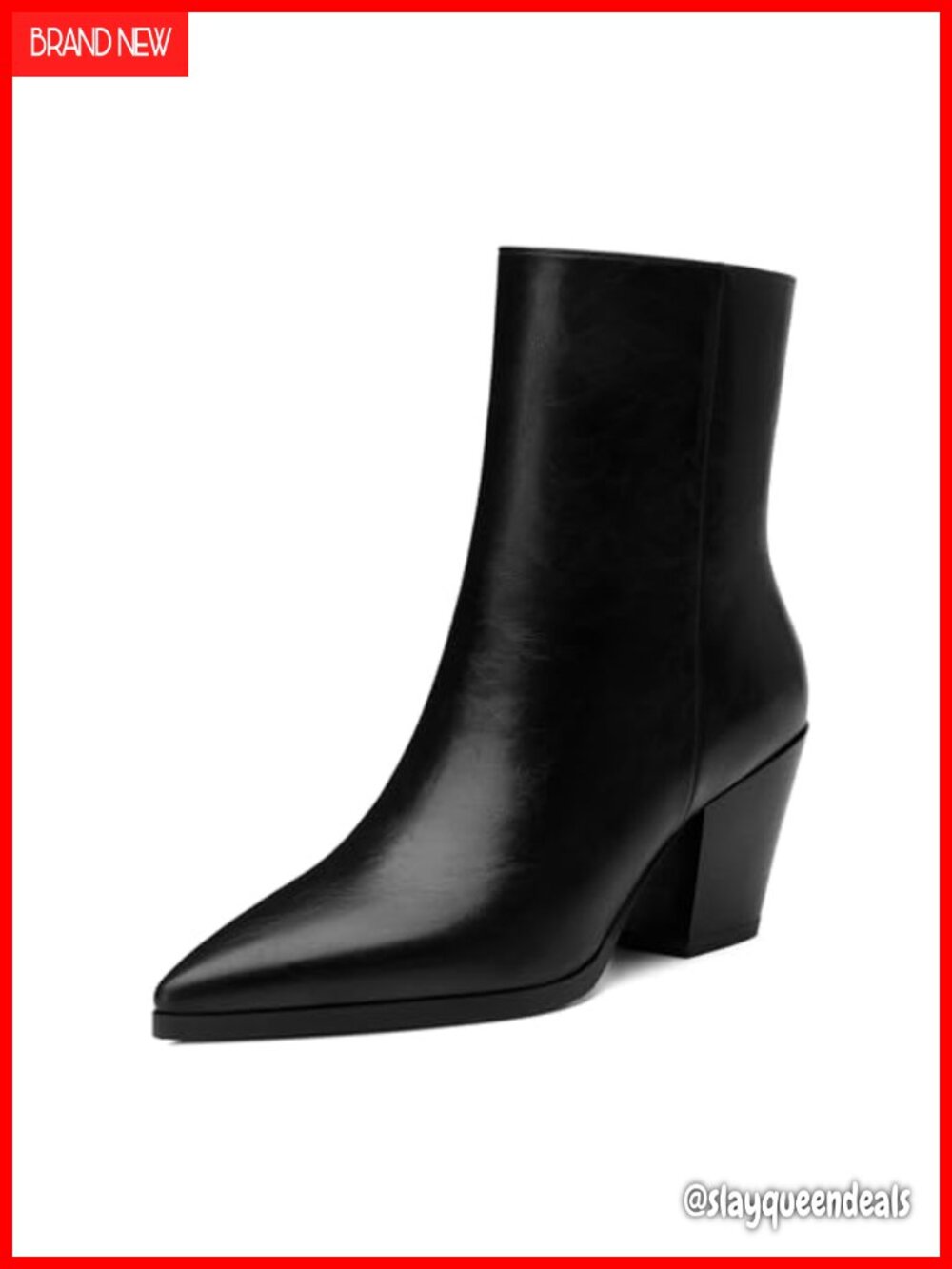 Womens Ankle Boots Chunky Low Heel Pointed Toe Faux Leather Booties